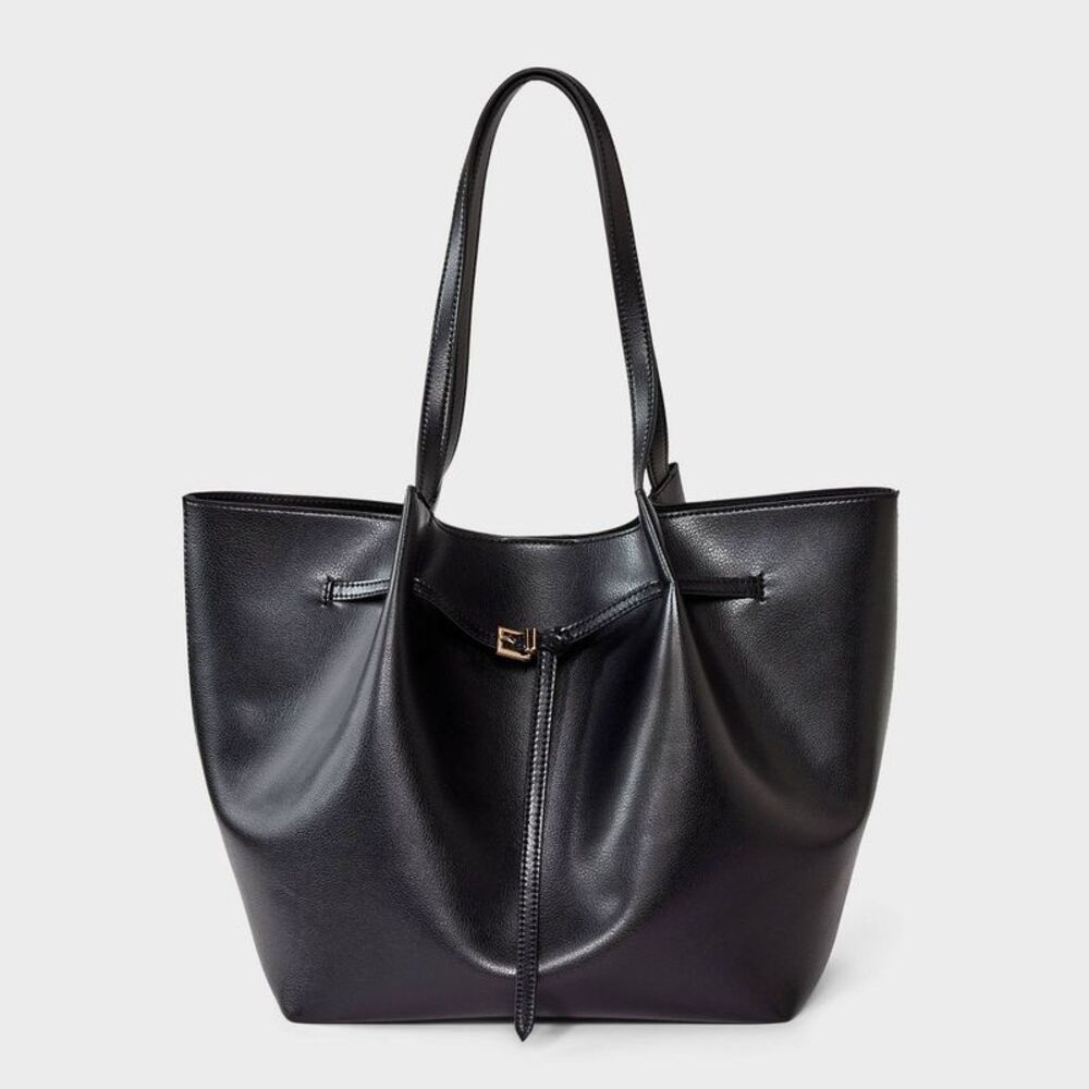 Belted Pinched Handle Tote Handbag - A New Day Black